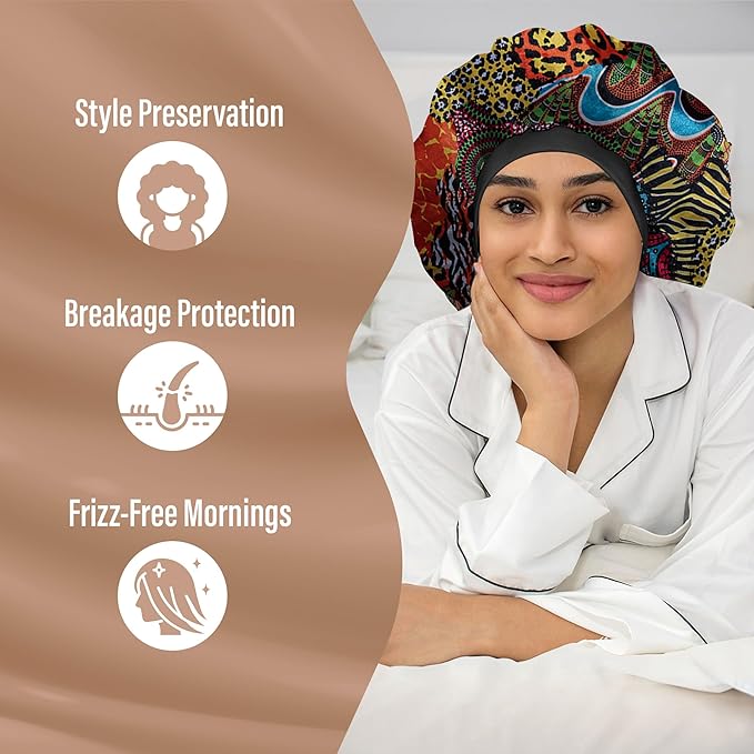 Satin Bonnet Adjustable Sleeping Silk Bonnet Black Women Men Double Layer Satin Silk Sleep Cap Hair Wrap Large Curly Hair