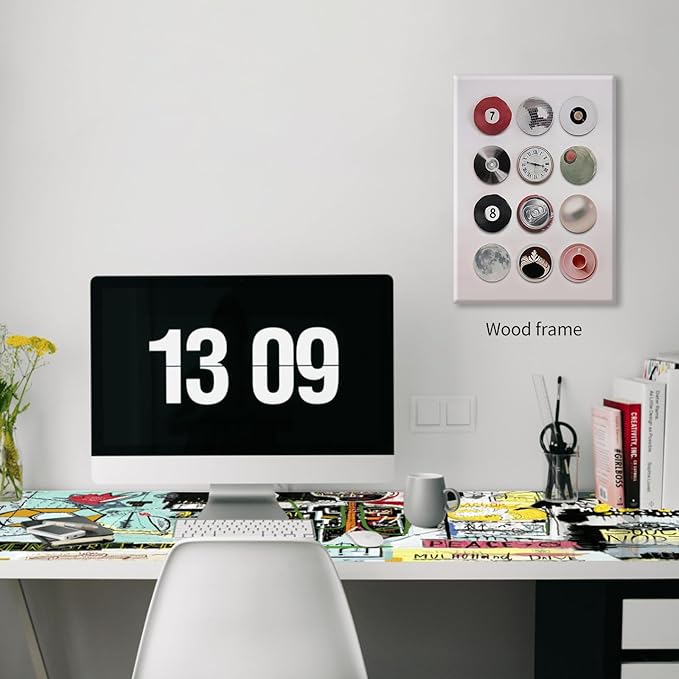 Trendy Retro Disco Wall Art - Vintage Lucky 8 Ball Poster, Funky Music Record Wall Decor, 16x24 inch Framed Unique 7 Ball Canvas Prints, Preppy Aesthetic Painting