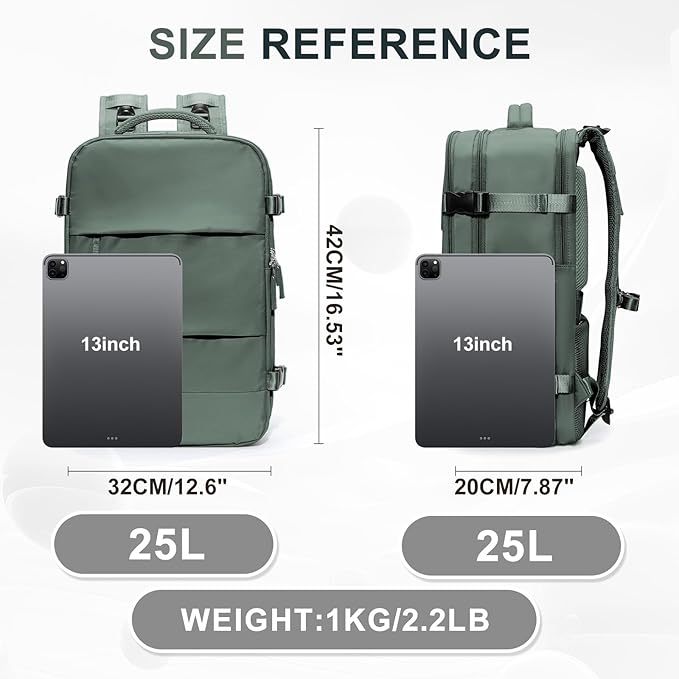 coowoz Travel Backpack For Women Men,Carry On Backpack,Hiking Backpack Waterproof Outdoor Sports Rucksack Casual Daypack Travel Essentials(Olive Green)