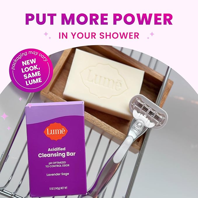 Lume Acidified Body Cleansing Bar - 24 Hour Odor Control - Removes Odor Better than Soap - Moisturizing Formula - Formulated Without SLS and Parabens - OB/GYN Developed - 5 ounce (Lavender Sage)
