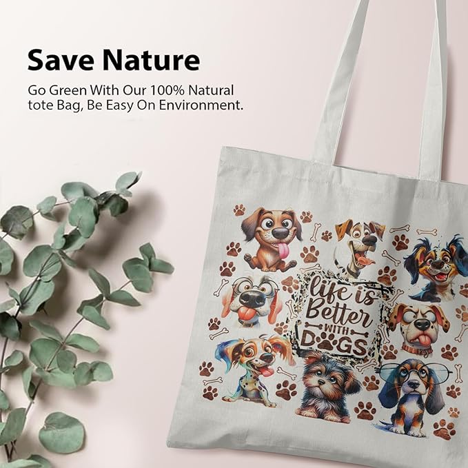 Dog Mom Canvas Tote Bags - Reusable Grocery Bags for Shopping, Funny Dog Lover Gifts for Women