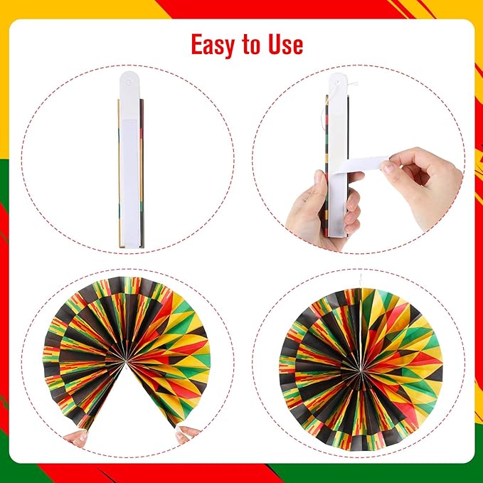 Outus Black History Month Decorations Paper Fans Juneteenth Hanging Paper Fans Kente Ceiling Wall Garland for African American Party Bulletin Board Classroom Decor(9 Pcs,Classic)