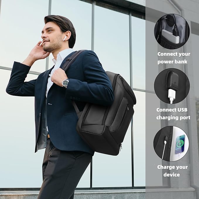 HOMIEE Business Smart Backpack Waterproof 15.6 Inch Laptop Backpack with USB Charging Port, Flight Approved Durable Commute College Backpack Carry on Bag for Men