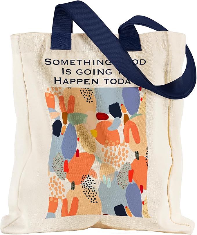 Aesthetic Heavy Canvas Tote Bag with Pocket for Women, Cloth Gusseted Totes Bag with Pattern for Shopping