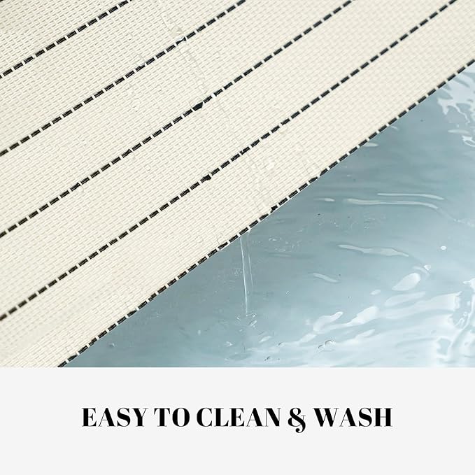 Placemats Set of 12 Vinyl/Plastic Woven Place Mats for Kitchen Table Indoor/Outdoor Washable Placemat Wipeable Dining Table Mats (White Stripes,12)