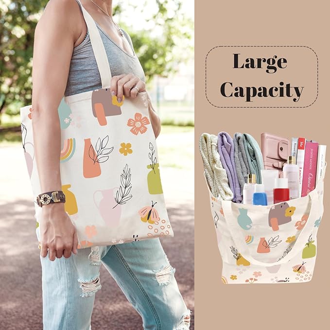 Tote Bag for Women, Canvas Tote Bag with Pockets,Canvas Shopping Bags,Reusable Grocery Bags