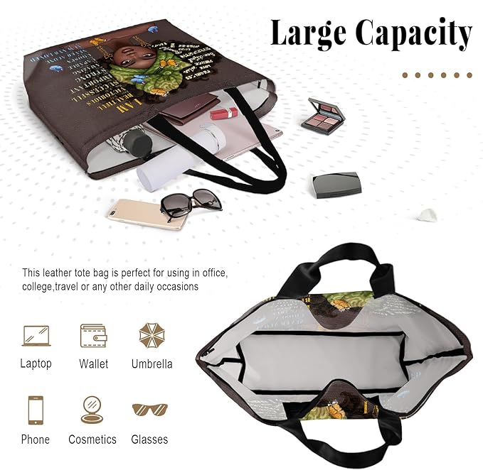 African American Black Women Tote Bag Black Girl Magic Shoulder Handbag For Work Travel Beach Shopping