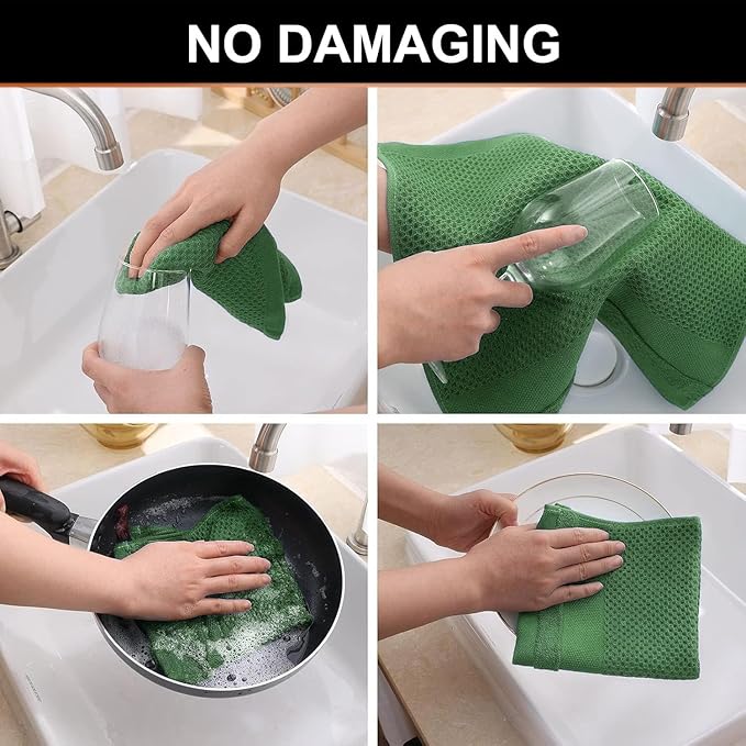 Homaxy Kitchen Towels and Dishcloths Set, 12 x 12 and 13 x 28 Inches, Set of 8 100% Cotton Waffle Weave Kitchen Towels, Super Soft and Absorbent Dish Cloths, Grass Green