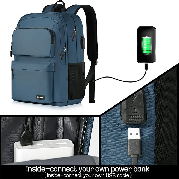 Backpack for School Teen Boys and Girls, Carry-on Lightweight Casual Bookbag with USB Charging Port Fit 15.6 Inch Notebook, Blue