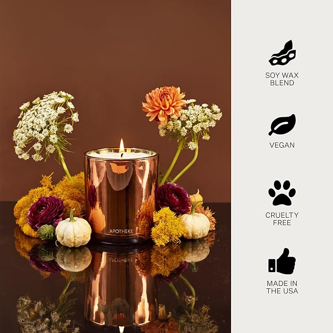 Apotheke 3-Wick Scented Candles for Home, Pumpkin Ginger - 10.5 oz Seasonal Soy Wax Jar Candle - Long-Lasting Fall Scented Fragrance with Perfume-Grade Fragrance Oils