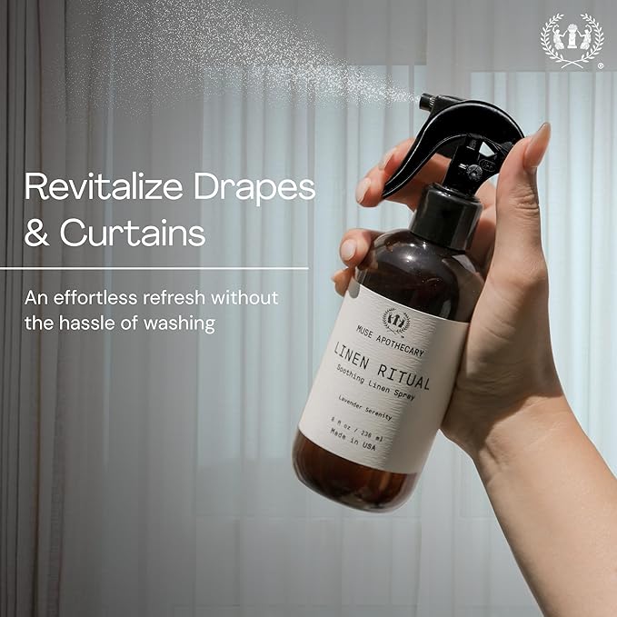 Muse Apothecary Linen Ritual - Aromatic, Soothing, and Relaxing Linen Mist, Laundry and Fabric Spray - Infused with Natural Aromatherapy Essential Oils - 4 oz, Amber Cashmere, 2 Pack