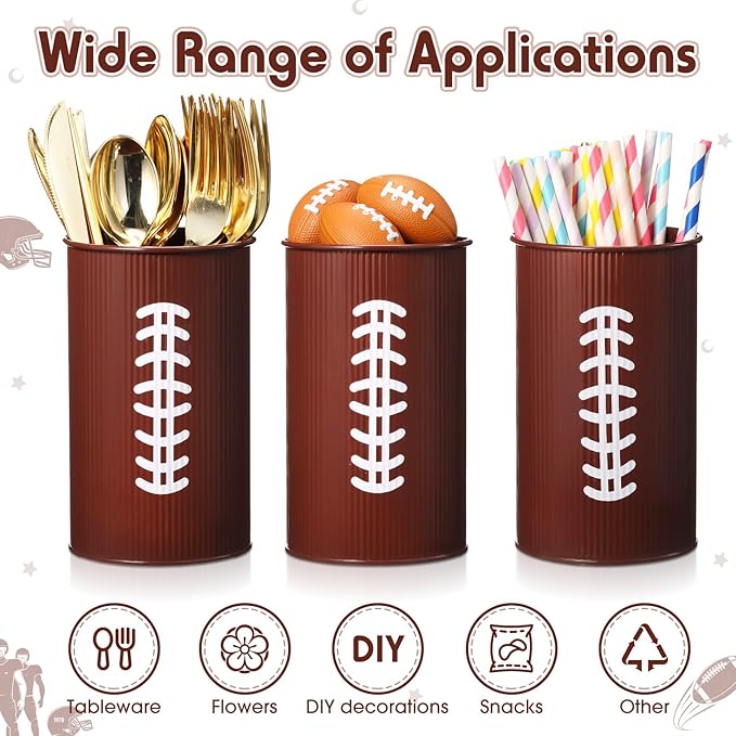 Domensi 6 Pcs Football Table Centerpiece Football Vases Decor Galvanized Metal Vases for Artificial Flowers Rugby Funny Pen Holder Utensil Holder Jars for Kitchen Home Rugby Party Decorations Gifts