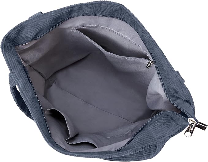 KALIDI Women Corduroy Tote Bag Zipper Casual Tote's Handbag Big Capacity Shoulder Bag with Pockets
