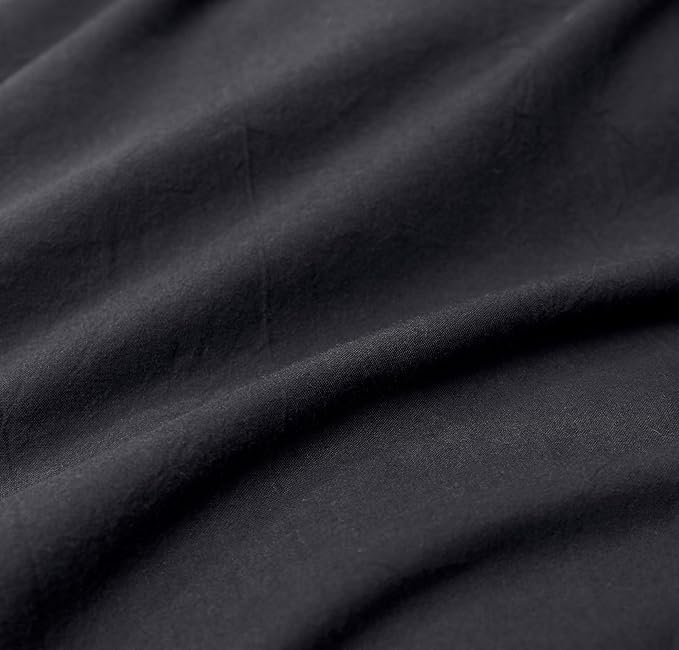 FOSSA Duvet Cover Set 100% Washed Cotton Linen Feel Super Soft Breathable Cozy 3 Pieces Bedding Sets Solid Black Twin/Twin XL