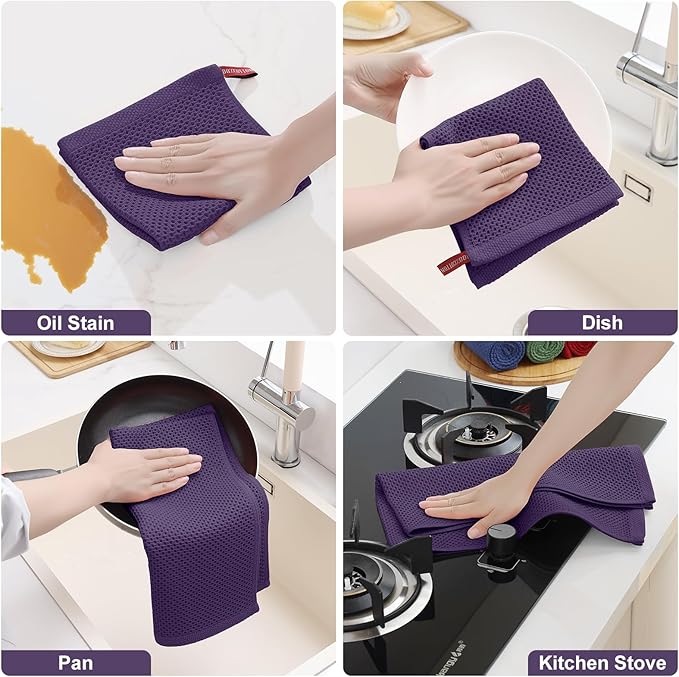 Homaxy 100% Cotton Kitchen Towels and Dishcloths Set, 12 x 12 Inches and 13 x 28 Inches, Set of 10 Bulk Kitchen Towels Set, Ultra Soft Absorbent Dish Cloths for Washing Dishes, Eggplant