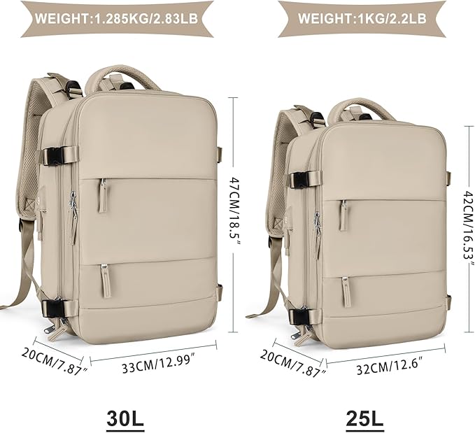 coowoz Large Travel Backpack For Women Men,Carry On Backpack Flight Approved,Hiking Backpack Waterproof Outdoor Rucksack Casual Daypack Fit 15.6 Inch Laptop Shoes Compartment (Khaki-L)