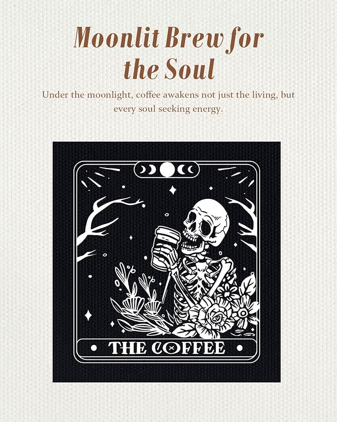 Canvas Tote Bag for Women – Aesthetic Canvas Bag with Zipper Cute Stylish Reusable Shoulder Totes for Shopping Work Daily Vacation, Coffee Skull