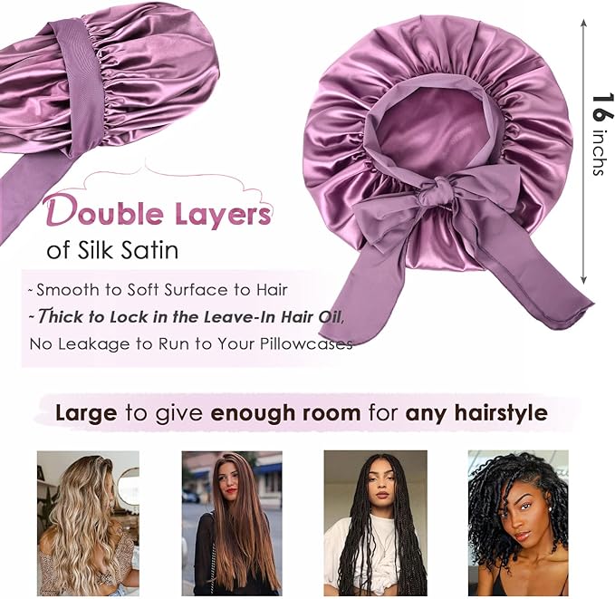 YANIBEST Silk Bonnet for Sleeping Women Satin Bonnet Double Layer Satin Lined Hair Bonnet with Tie Band Curly Hair