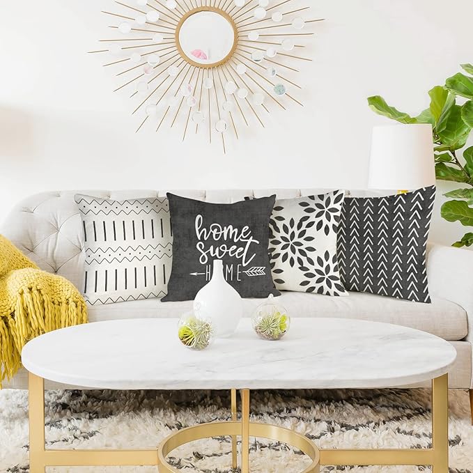 YCOLL Pillow Covers 20x20 Set of 4, Modern Sofa Throw Pillow Cover, Decorative Outdoor Linen Fabric Pillow Case for Couch Bed Car, Rustic Gray