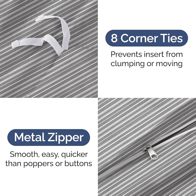 Duvet Cover Full Size Set - Extra Soft Full Size Duvet Cover 80 x 90 with 2 Pillow Shams - Hotel Luxury Easy Care and Fade Free w/Zipper Closures & Ties - Comfy Breathable Bedding Set (Grey Stripes)