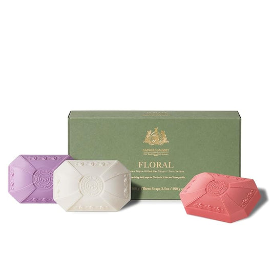 Caswell-Massey Lilac, Gardenia & Honeysuckle Scents, Natural Bar Soap Gift Set for Women, Moisturizing Body Soap Bars with Essential Oils, Plant-Based Triple-Milled Luxury Soap for Soft Skin, 3x3.5 Oz