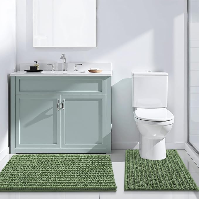 Arotive Luxury Chenille Bathroom Rug Mat, Extra Soft Thick Absorbent Shaggy Bath Rugs, Non-Slip Machine Wash Dry, Plush Bath Mats for Bathroom, Shower and Tub, 36x24, Olive Green