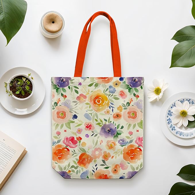 Canvas Tote Bag for Women, Aesthetic Tote Bag with Zipper Pocket for Grocery Travel Work Gift, Canvas Shopping Bag