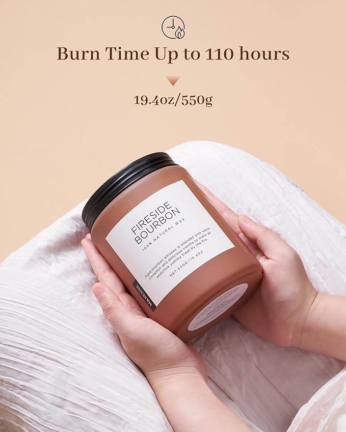 M&SENSE Fireside Bourbon Candles Strong Scented, 2 Wick Jar Candle 19.4oz 110 Hour Long Lasting, Organic Natural Soy Wax Candle for Bedroom Kitchen Home Decor, Warm Housewarming Gifts for Men Women