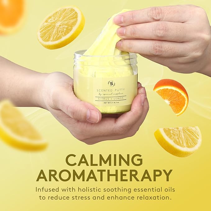 Special Supplies Scented Therapy Putty Dough - Infused with Pure Essential Oils for Aromatherapy and Meditation- Relaxation Gifts for Kids and Adults - Non-Stick (Citrus + Lemon (4.5 oz))
