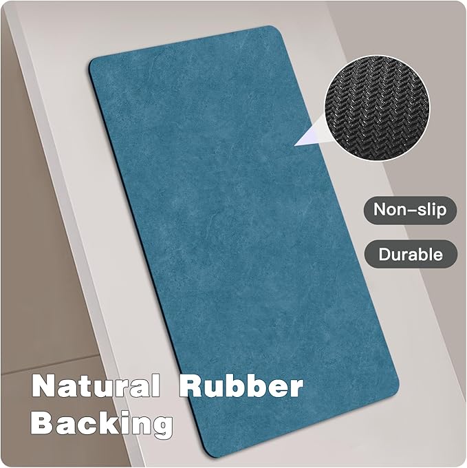 Bathroom Mat Quick Dry, Bathroom Rugs Non Slip Washable Thin Absorbent Bath Mat Fits Under Door Bathroom Floor Mat Perfect for Bath, Shower, or Sink 36"x48" Denim Blue
