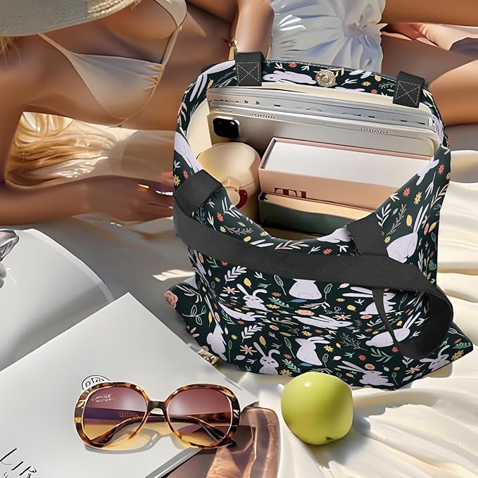 Canvas Tote Bag for Women，Cute Heavy-Duty Shoulder Bag with Zipper Pocket -Travel Tote for Grocery, Gym,Shopping