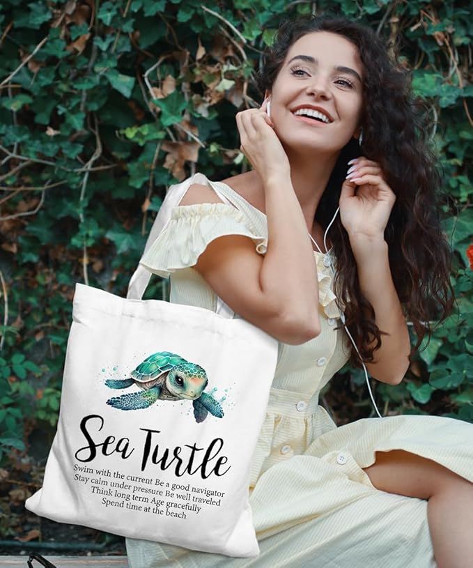 Lake Turtle Canvas Tote Bag for Women Teen Girls Gifts Cute Small Travel Work Tote Bags Reusable Grocery Bags Shoulder Bag