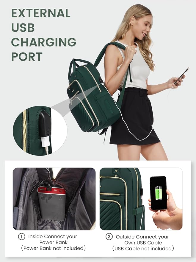 LOVEVOOK 15.6 Inch Laptop Backpack for Women,Fashion Work Travel Backpack,Waterproof Day Pack Purse for Teacher Nurse Dark Green