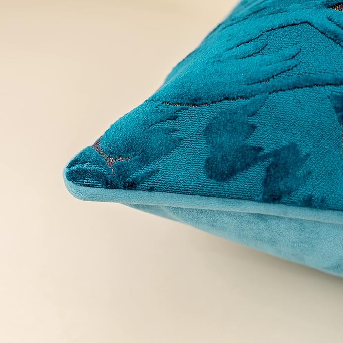 Alerfa 18 x 18 Inch Light Blue Square Maple Leaf Pillow Embroidery Cut Velvet Cushion Case Luxury Modern Lumbar Throw Pillow Cover Decorative Pillow for Couch Sofa Living Room Bedroom Car