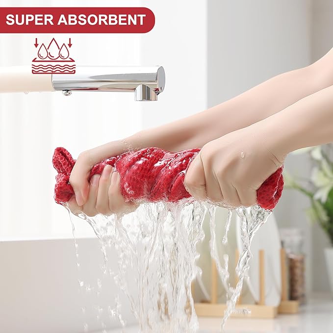 Homaxy 100% Cotton Kitchen Towels and Dishcloths Set, 12 x 12 Inches and 13 x 28 Inches, Set of 8 Bulk Kitchen Towels Set, Ultra Soft Absorbent Dish Cloths for Washing Dishes, Red