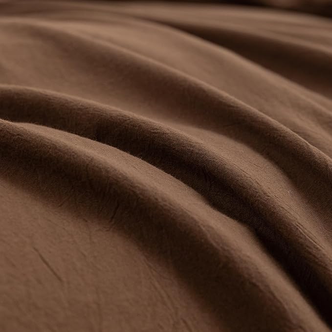 BESTOUCH Duvet Cover Set 100% Washed Cotton Linen Feel Super Soft Comfortable Chic Lightweight 3 PCs Home Bedding Set Solid Cocoa Brown Cal King