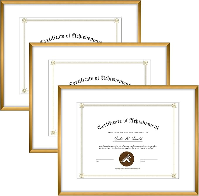 Golden State Art 14x11 Picture Frame 3 Pack - Aluminum Frames with 8.5x11 Removable Mats & Real Glass, Display 11x14 Photos or 8.5x11 Certificates - Bronze Gallery Wall Frames for Home Office Decor