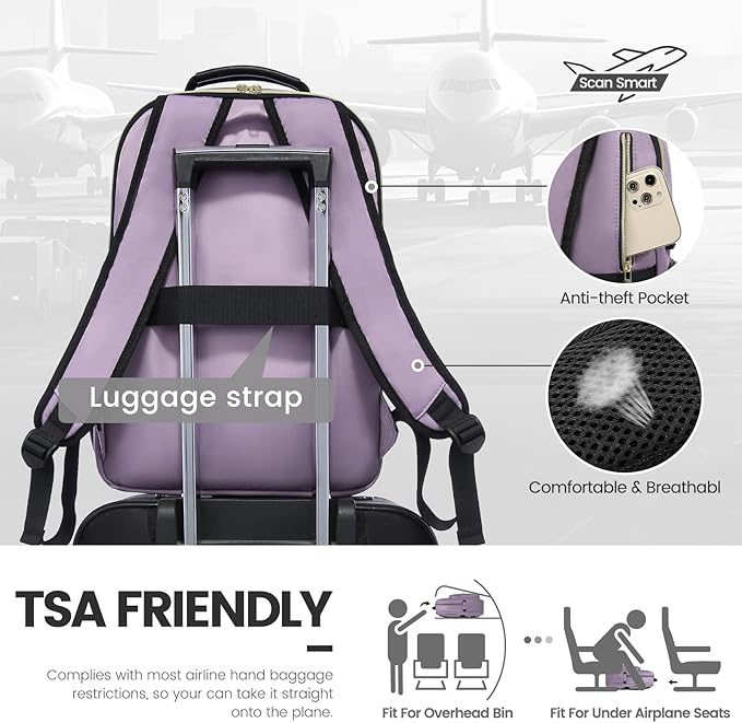 LOVEVOOK Laptop Backpack for Women 17.3 inch,Cute Womens Travel Backpack Purse,Professional Laptop Computer Bag,Waterproof Work Business College Teacher Bag Carry on Backpack with USB Port,Taro Purple