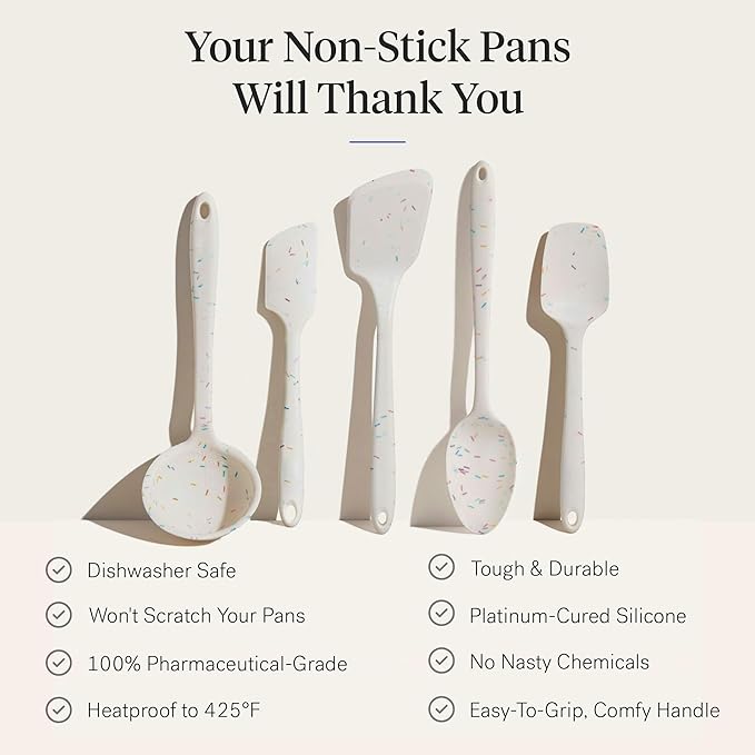 GIR: Get It Right 5 Piece Silicone Kitchen Utensils Set - Ladle, Spatula, Flip, Spoon & Spoonula - Non-Toxic Cooking Utensils for Nonstick Cookware, Cooking and Baking - Sprinkles