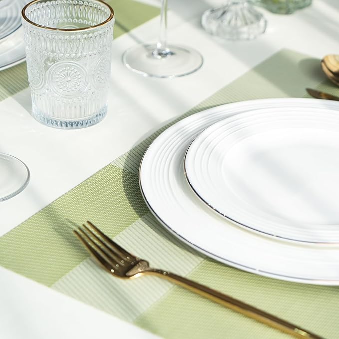 Placemats Set of 4 Vinyl/Plastic Woven Place Mats for Kitchen Table Indoor/Outdoor Washable Placemat Wipeable Dining Table Mats (Green Cube,4)