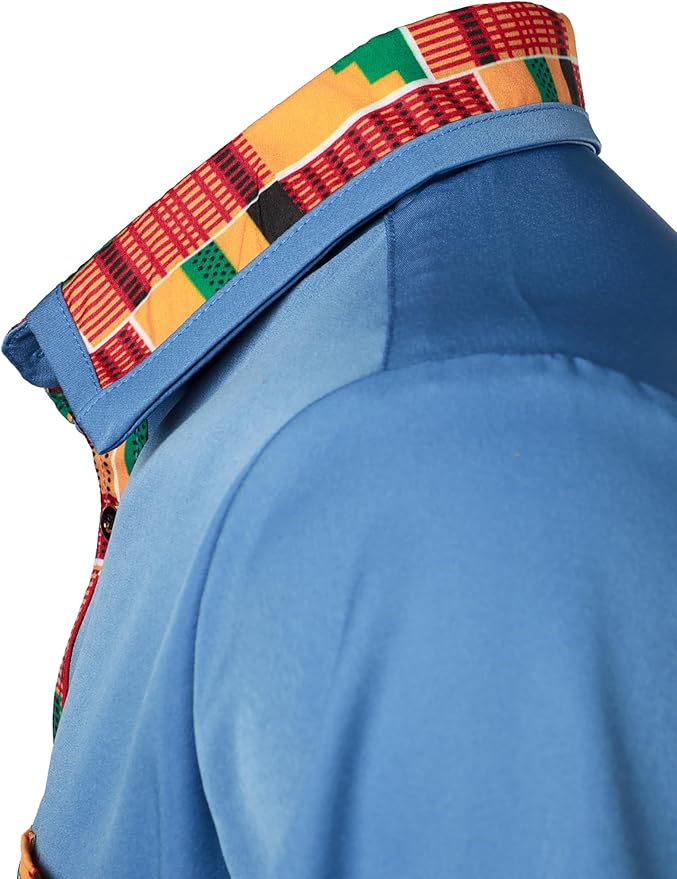 ZEROYAA Men's African Printed Patchwork Design Short Sleeve Button up Shirt