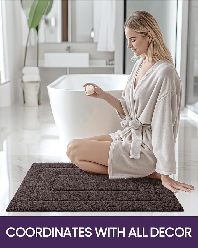 DEXI Bathroom Rug 32x20, Non Slip Washable Bath Mat for Shower Floor, Absorbent Soft Bathmat with Rubber Backing, Quick Dry Microfiber Carpet, Brown