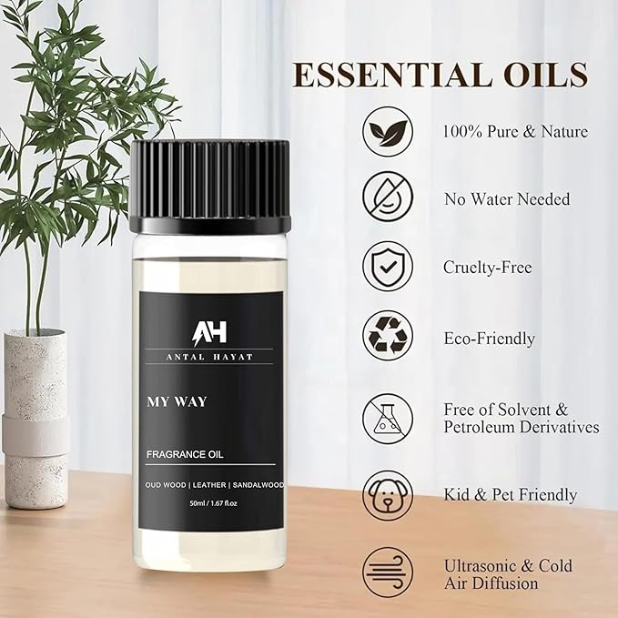 My Way Essential Oil Scent 50ml - Antal Hayat Diffuser Oil - Home Luxury Scents - Lemon, Comforting Sandalwood, Warm Cedarwood & Pretty Iris - Diffuser Oil Blends for Aromatherapy