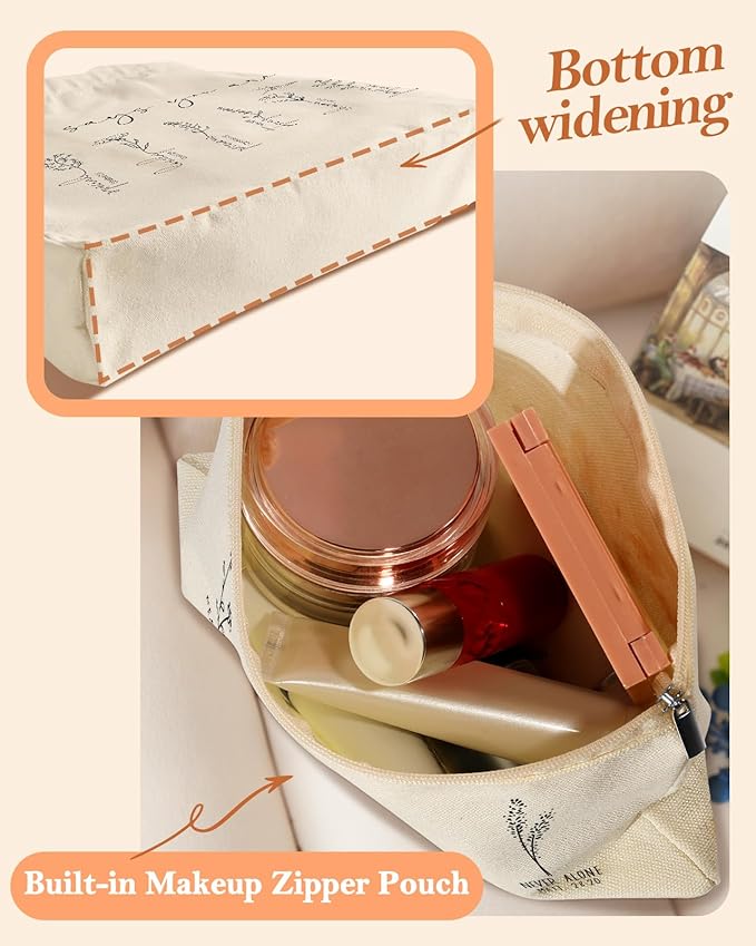 Aesthetic 2 Pack Canvas Tote Bag - with Makeup Zipper Pouch for Women Bag for Shopping, Gym, Travel, Vacation