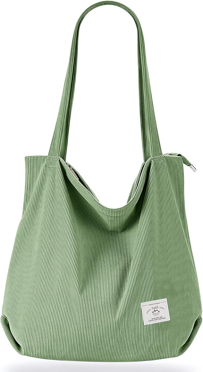 KALIDI Women Corduroy Tote Bag Zipper Casual Tote's Handbag Big Capacity Shoulder Bag with Pockets
