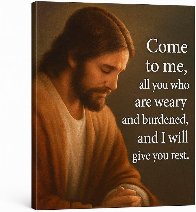 DoawBang Jesus Wall Art Canvas – “Come to Me” Matthew 11:28 Scripture – 12x16 inch Inspirational Christian Decor for Prayer Room, Home, or Office