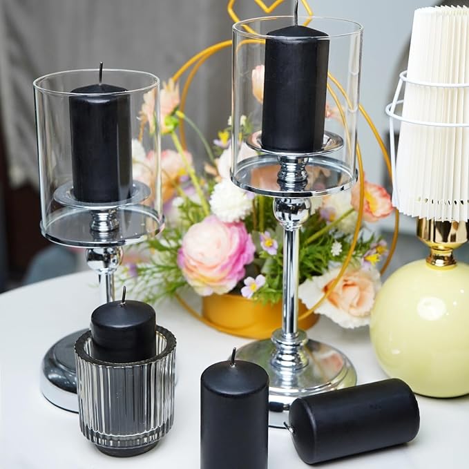 2"x4" High Black Pillar Candles, Set of 20, Unscented. Bulk Buy. Ideal for Wedding, Emergency Lanterns, Spa, Aromatherapy, Party