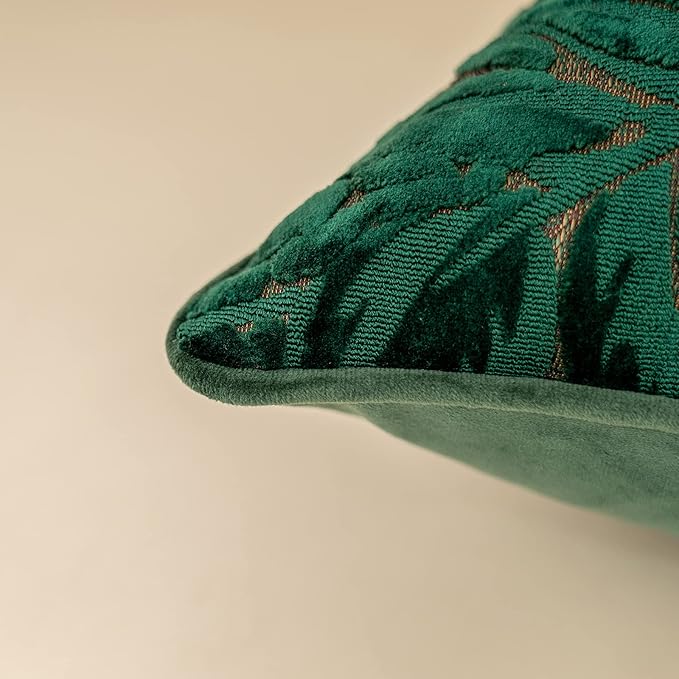 Alerfa 12 x 20 Inch Green Teal Rectangle Maple Leaf Pillow Embroidery Cut Velvet Cushion Case Luxury Modern Lumbar Throw Pillow Cover Decorative Pillow for Couch Sofa Living Room Bedroom Car