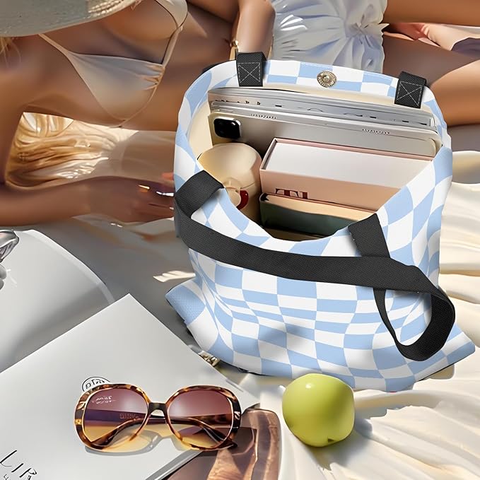 Canvas Tote Bag for Women，Cute Heavy-Duty Shoulder Bag with Zipper Pocket -Travel Tote for Grocery, Gym,Shopping