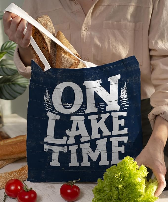 Lake Turtle Canvas Tote Bag for Women Teen Girls Gifts Cute Small Travel Work Tote Bags Reusable Grocery Bags Shoulder Bag